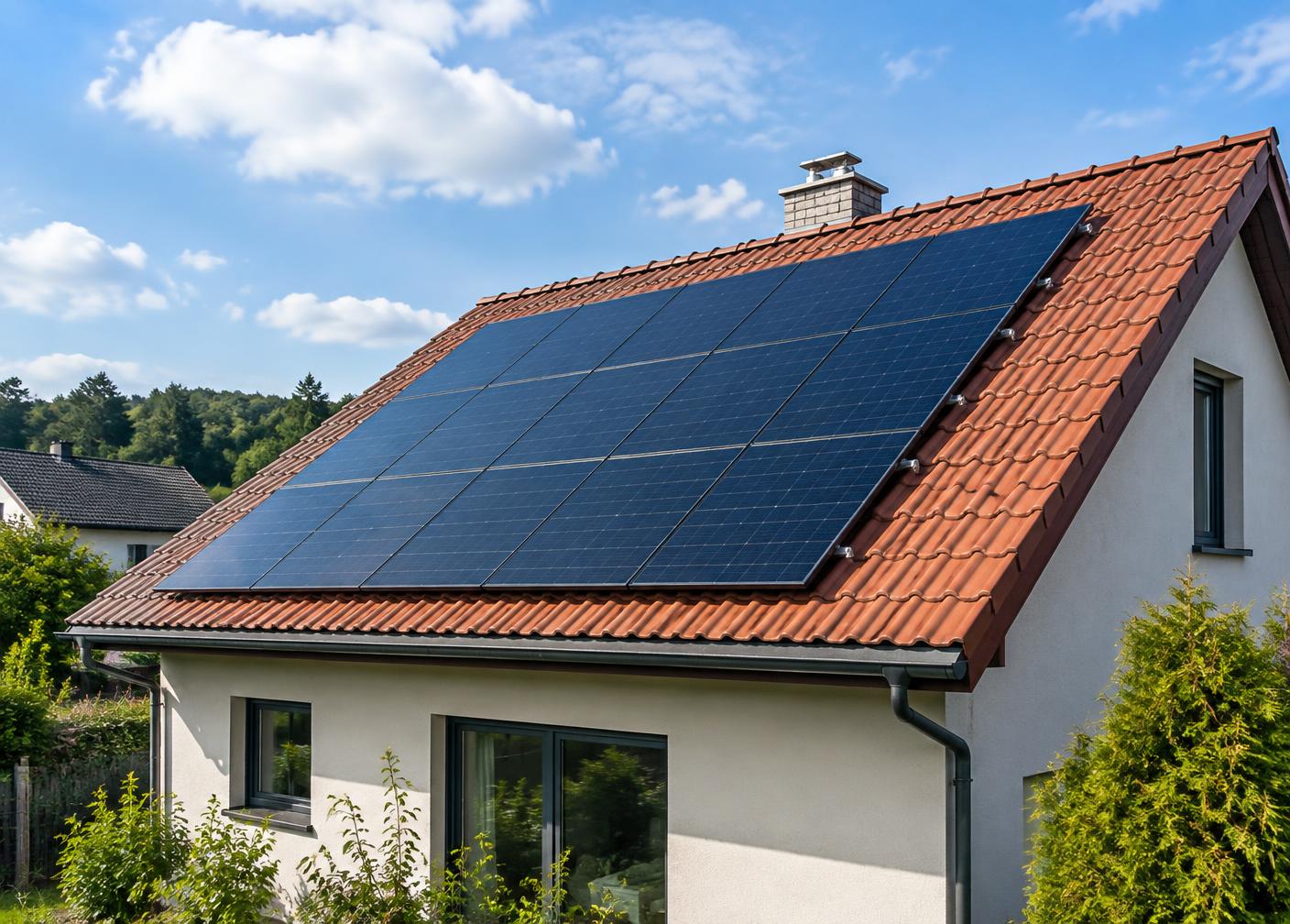 Fotovoltaické panely na střeše rodinného domu